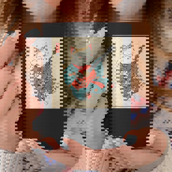 ギター奏でる猫 着物姿 ヴィンテージ 日本美術 面白い コーヒーマグ 面白い贈り物