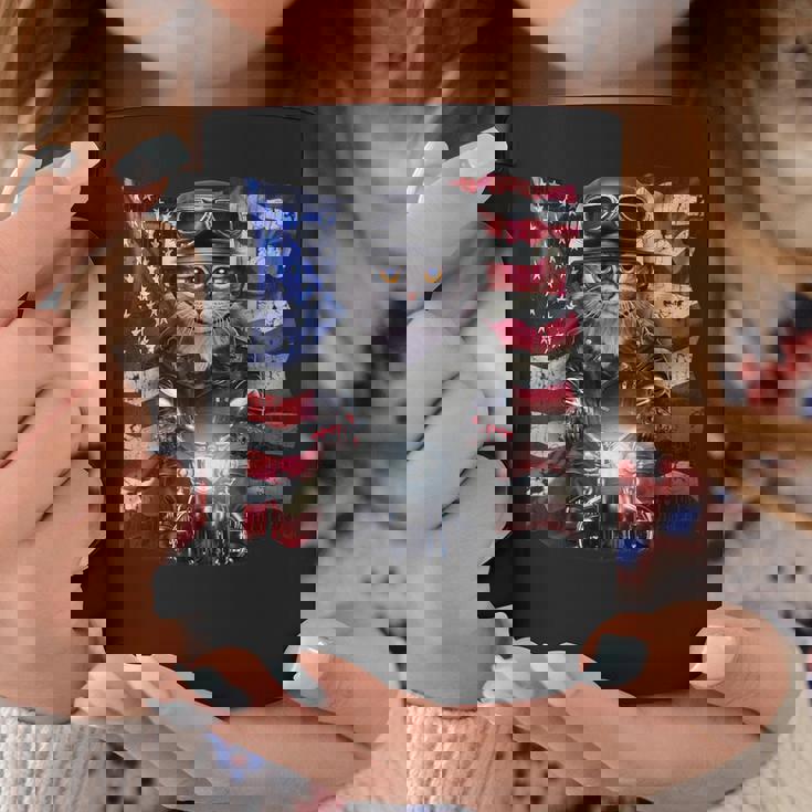 グレー 猫 ねこ バイク 星条旗 アメリカ コーヒーマグ 面白い贈り物