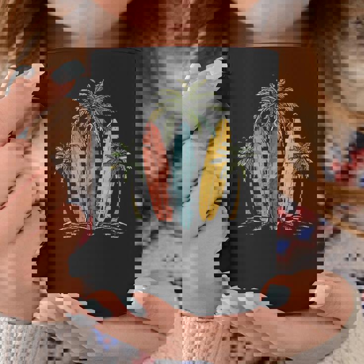 サーファー ヴィンテージ サーフボード ヤシの木 ビーチ サーフィン コーヒーマグ 面白い贈り物