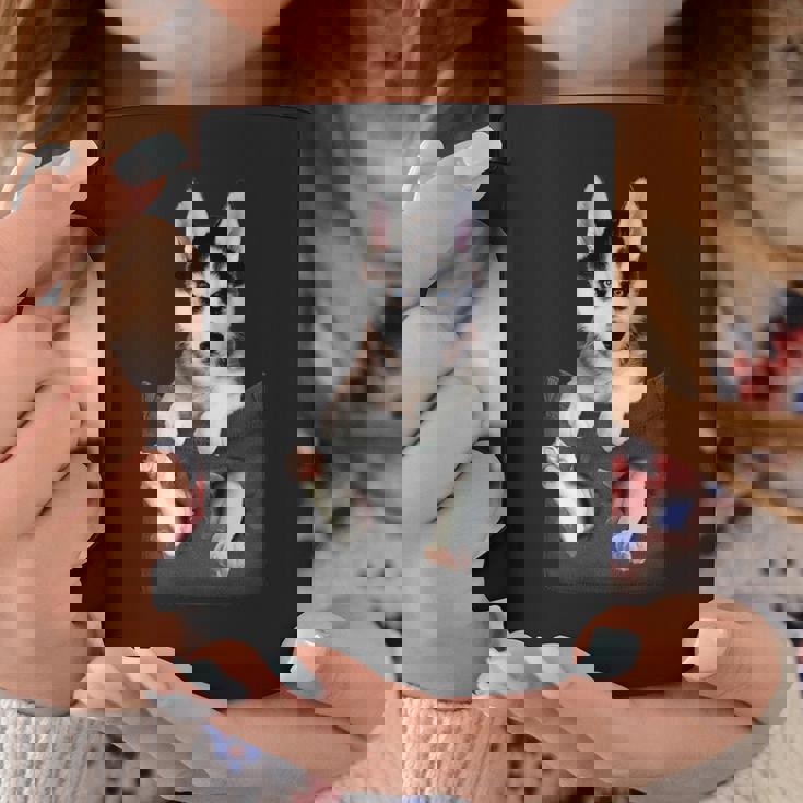 シベリアンハスキー ポケットの子犬 コーヒーマグ 面白い贈り物