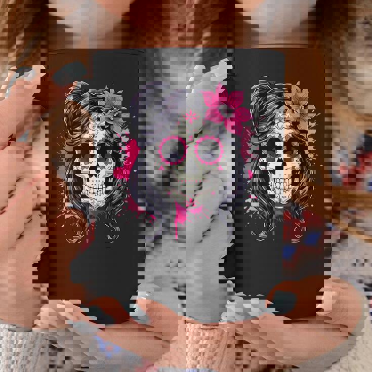 スタイリッシュなマゼンタ サクラ ムエルテ スカルデザイン Dia De Los Muertos コーヒーマグ 面白い贈り物