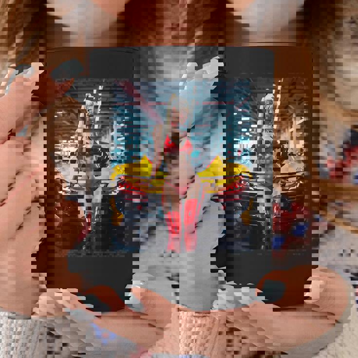 セクシーガールグラフィックtシャツ セクシーブロンドビキニモデル&車 コーヒーマグ 面白い贈り物