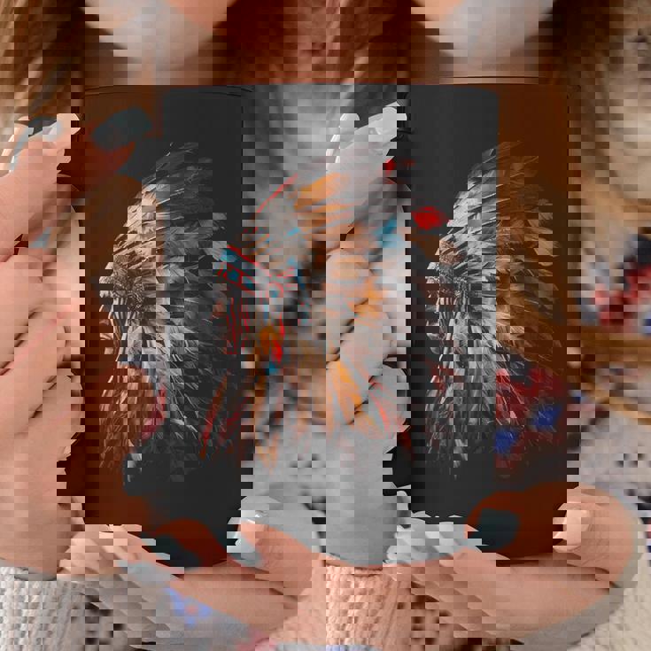 ネイティブアメリカン インディアン ヘッドドレス グラフィック メンズ レディース コーヒーマグ 面白い贈り物