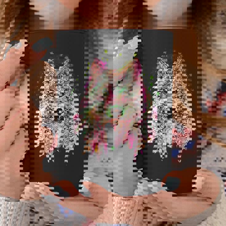 ネイティブアメリカン オオカミの頭 トライバル ボヘミアン タトゥーアート コーヒーマグ 面白い贈り物