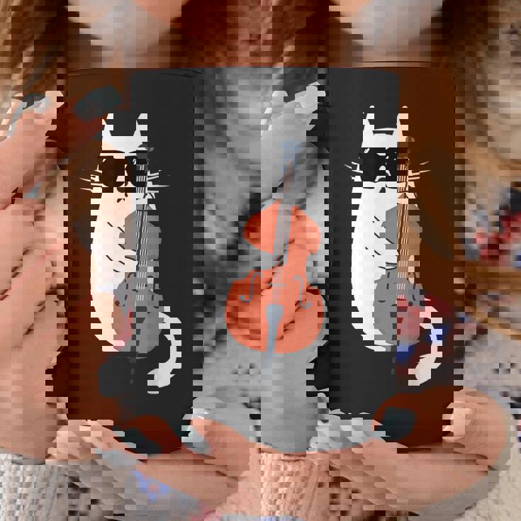 ネコとコントラバス 猫とサングラス ネコ好き 猫飼い コントラバス ウッドベース ダブルベース ジャズ音楽 ネコ 猫 コーヒーマグ 面白い贈り物