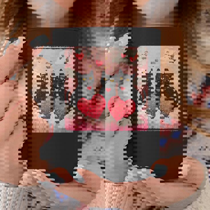 ハートのある黒猫 バレンタインデー アートペインティング コーヒーマグ 面白い贈り物