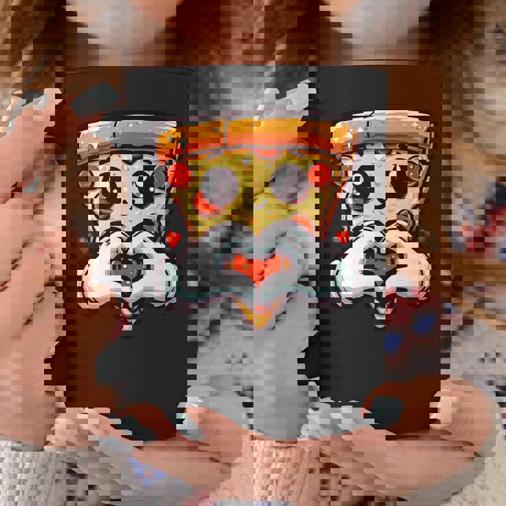 ハートの手でペパロニピザのスライス、かわいいピザ コーヒーマグ 面白い贈り物