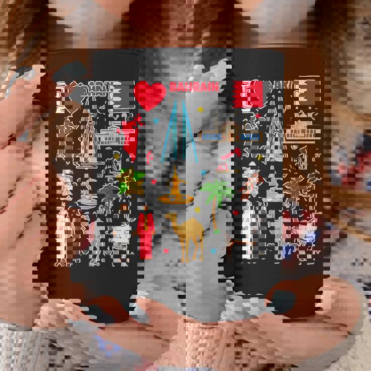 バーレーンの手描きシンボル、バーレーンの地図、文化的アイコン コーヒーマグ 面白い贈り物