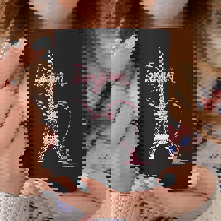 パリフランス エッフェル塔 ボンジュール 体操リボンとリボン コーヒーマグ 面白い贈り物