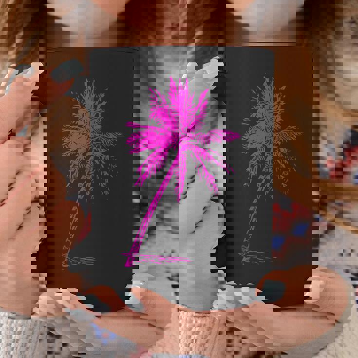 ピンクパームビーチウェア サーフィンレトロ パームツリー コーヒーマグ 面白い贈り物