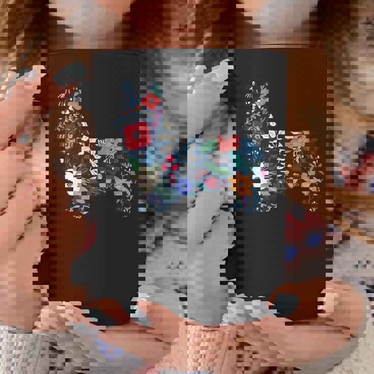 フローラルコーギーシルエット コーギー犬愛好家 コーヒーマグ 面白い贈り物