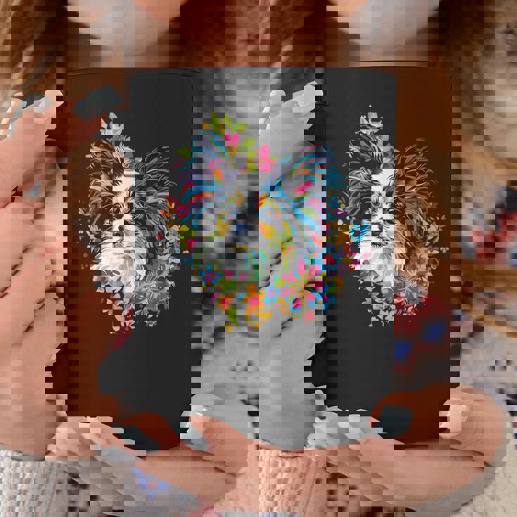 フローラル・ポップ・アート カラフルなパピヨン コーヒーマグ 面白い贈り物