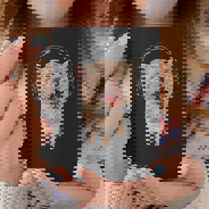 ヘッドフォン付き猫 ミーム コーヒーマグ 面白い贈り物