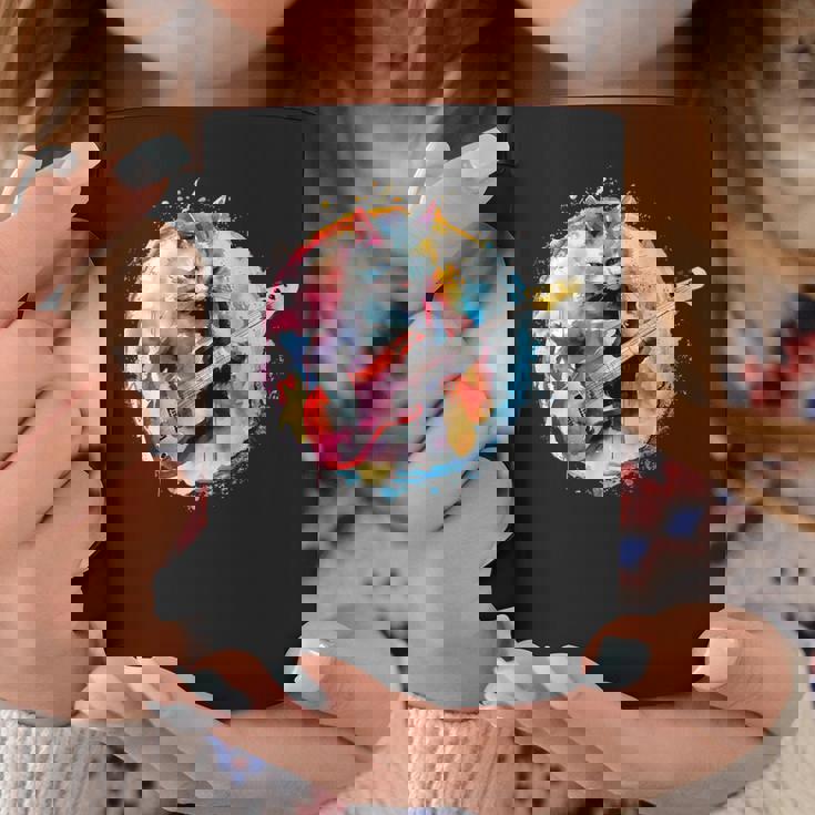 ベースギターを弾く猫水彩グラフィックデザイン コーヒーマグ 面白い贈り物