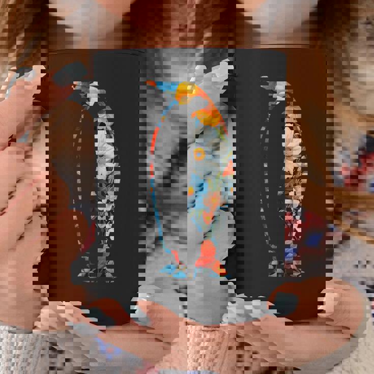 ボタニカルフラワーのシルエット 花柄 ペンギン コーヒーマグ 面白い贈り物