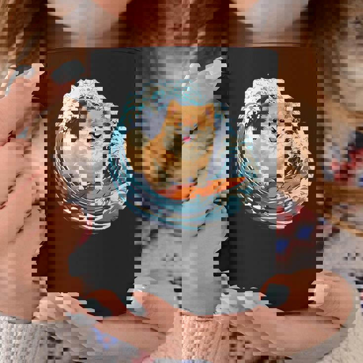 ポメラニアン 面白いtシャツ 犬 イヌ サーフィン 夏 かわいい メンズ 子供 おもしろ 服 グッズ ネタ コーヒーマグ 面白い贈り物