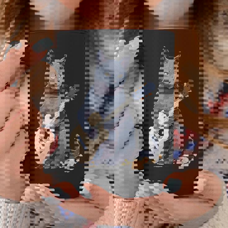 ミュージシャン ロシアンブルー猫 ギタリスト 猫とギター コーヒーマグ 面白い贈り物