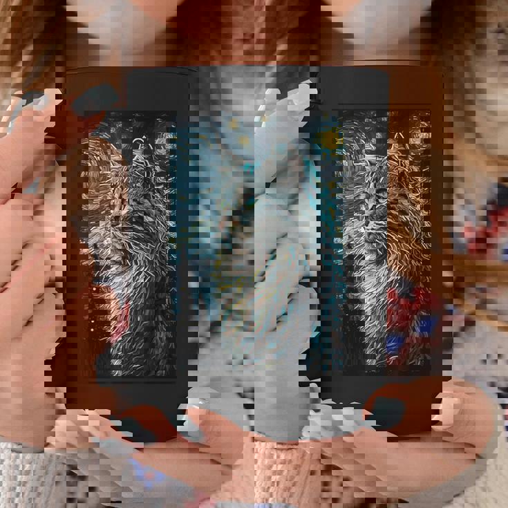 メインクーン 猫 ゴッホ 星月夜 猫好き 猫 お母さん お父さん コーヒーマグ 面白い贈り物