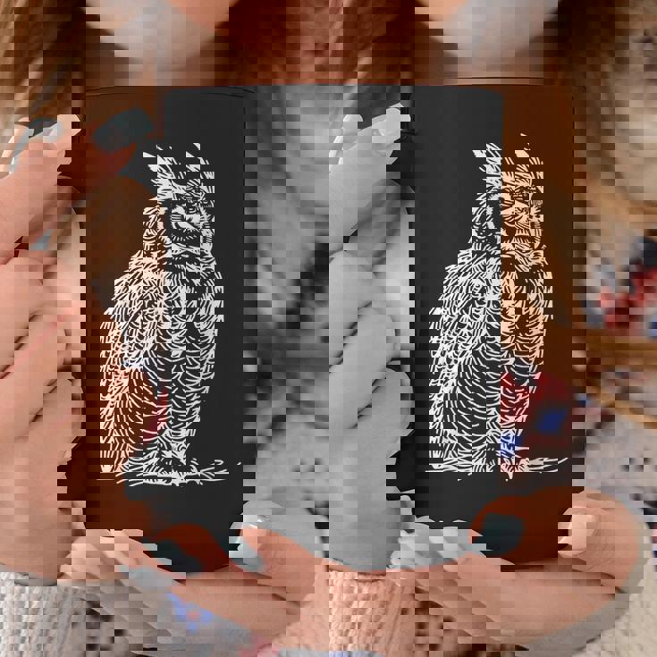 ラインアート 鳥・鳥類学者 オオツノフクロウ コーヒーマグ 面白い贈り物