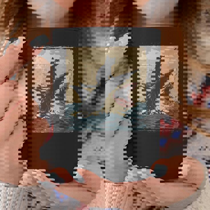 レトロ 猫 噛む サメ ユーモラス 猫 駄洒落 ミーム 猫s サメ コーヒーマグ 面白い贈り物