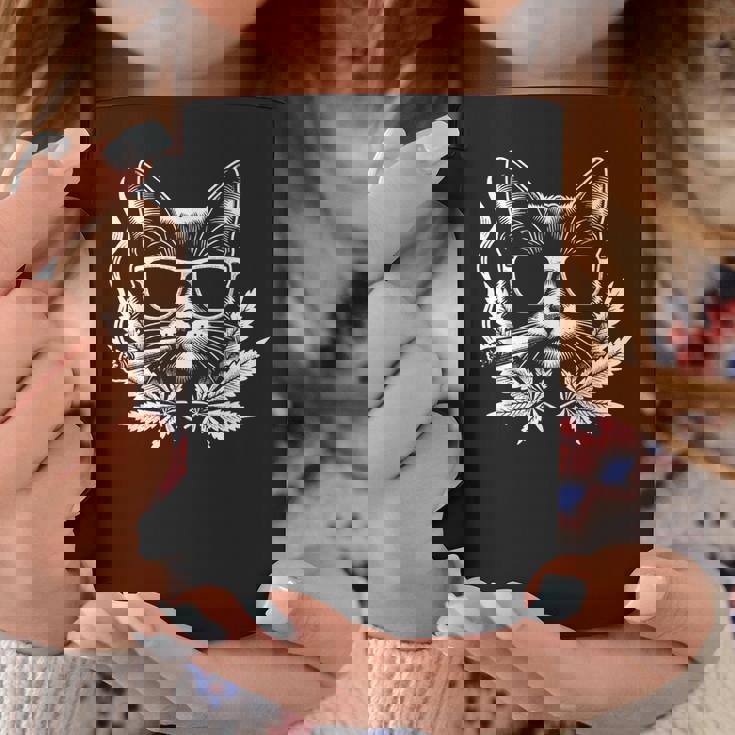 レトロな猫 サングラス付き 喫煙 大麻 雑草 葉 コーヒーマグ 面白い贈り物