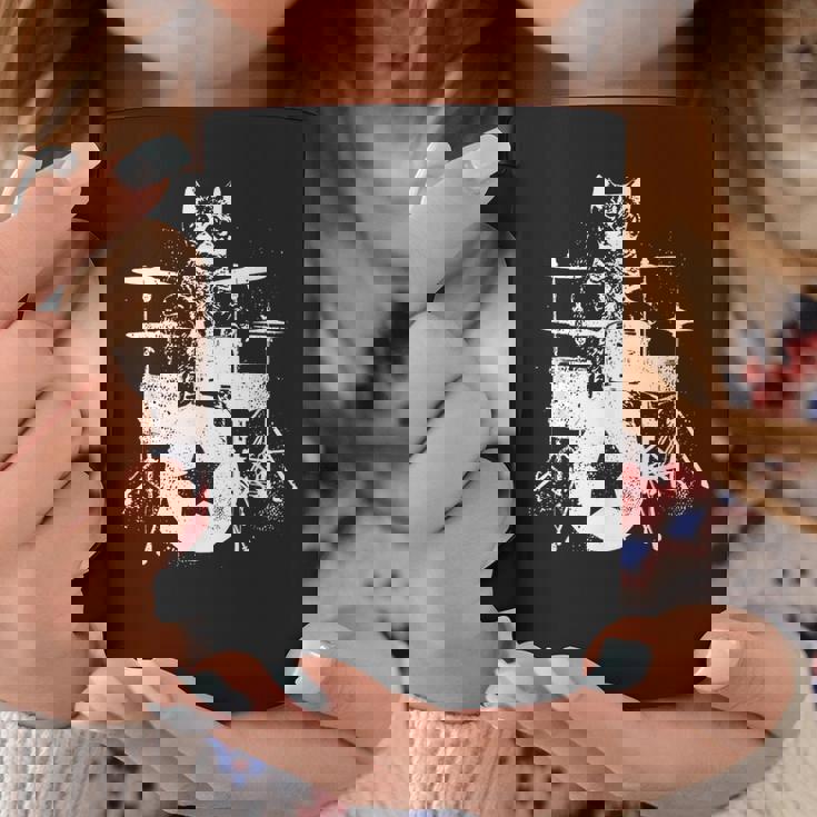 ロックスター ドラマー 猫 ドラム演奏 ミュージシャン バンド 音楽好き コーヒーマグ 面白い贈り物