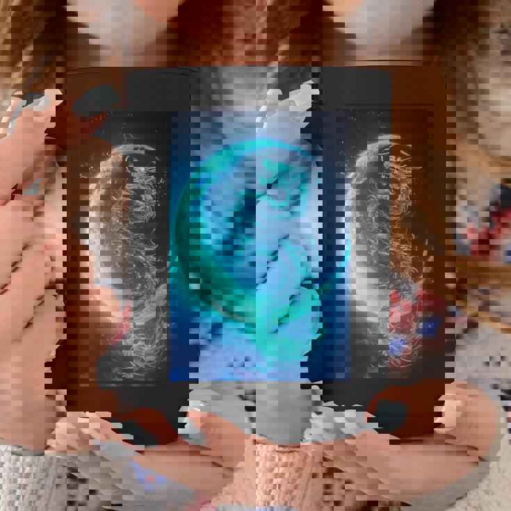 三日月のドラゴン ブルーギャラクシー天文学 アート コーヒーマグ 面白い贈り物