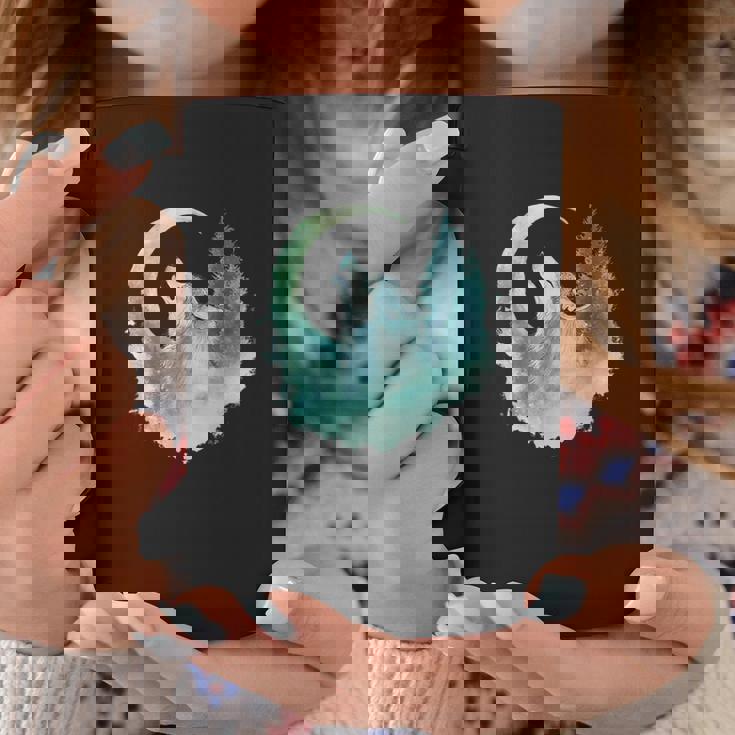 三日月の下で遠吠えするオオカミ 野生動物 コーヒーマグ 面白い贈り物