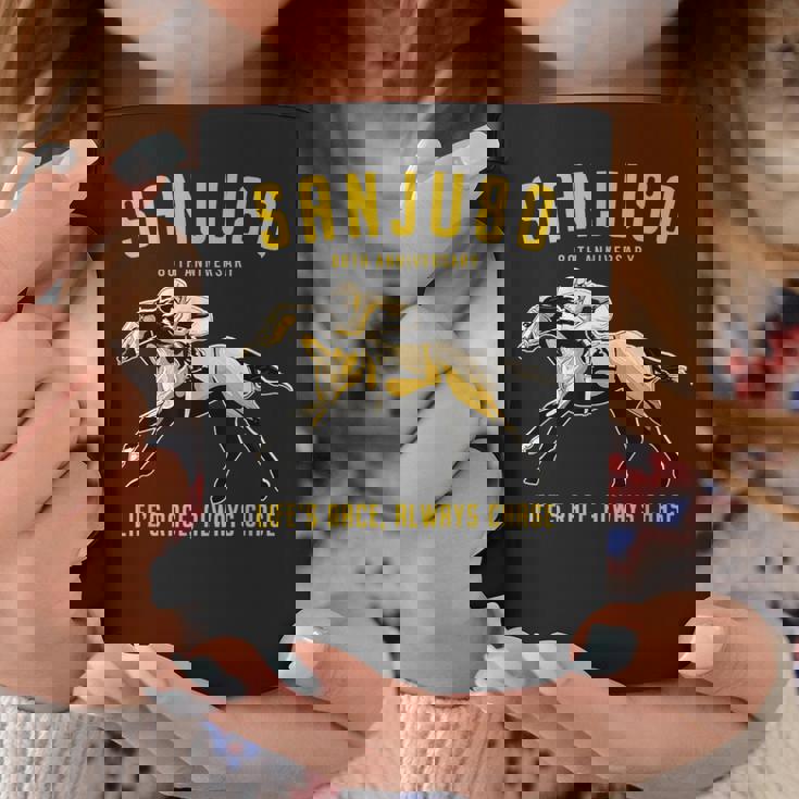 傘寿祝い 競馬好き うま 馬好き 父 母 男性 女性 80歳お祝い Life's Race Always Chase コーヒーマグ 面白い贈り物