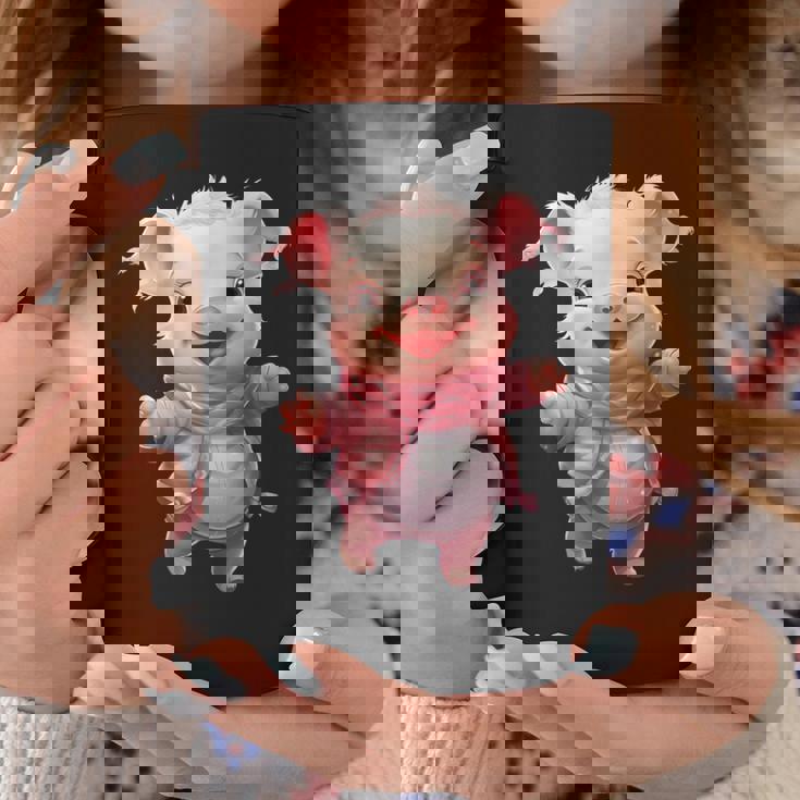 帽子とスカーフを着た豚のクリスマスプレゼント コーヒーマグ 面白い贈り物