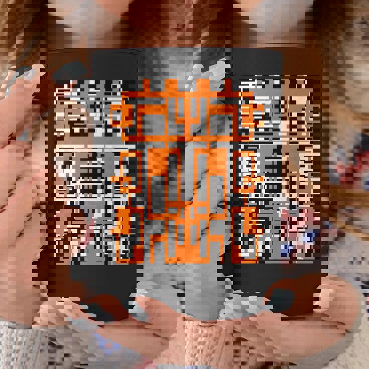 幾何学的図形 パターン オレンジ 白 黒 背景 コーヒーマグ 面白い贈り物