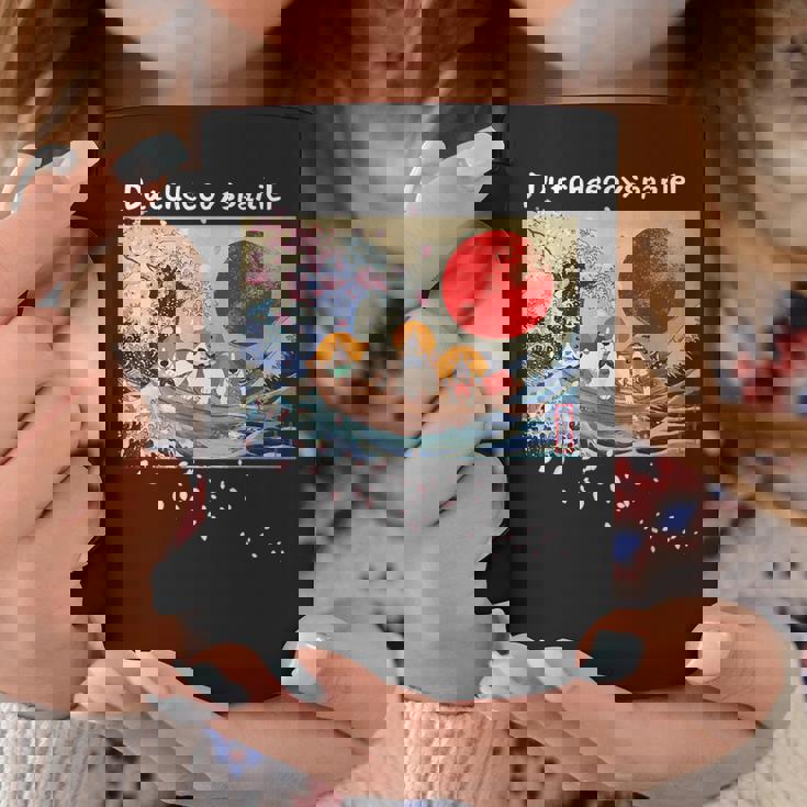 日本 版画 ダッチ デコイ スパニエル デコピン 神奈川の波 海 桜 コーヒーマグ 面白い贈り物