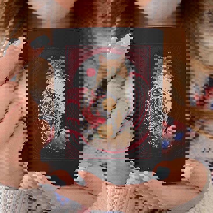 日本の鯉タトゥー猫アート美的ヴィンテージライジングサン コーヒーマグ 面白い贈り物