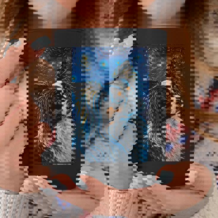 星月夜のパピヨン 絵画 犬 お母さん お父さん コーヒーマグ 面白い贈り物