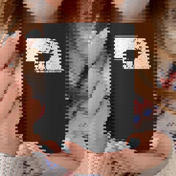 狩猟ヘラジカまたはワピティ ネブラスカ地図アートハンター コーヒーマグ 面白い贈り物