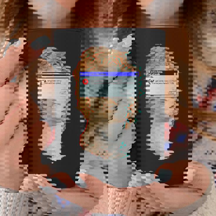 現実は曲がっている。エラーポップアップ付きの美的ギリシャ像 コーヒーマグ 面白い贈り物