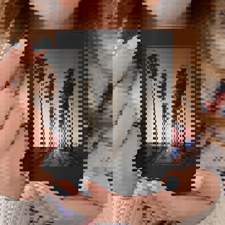 白黒写真 ヤシの木の夕日 ビンテージ写真 コーヒーマグ 面白い贈り物