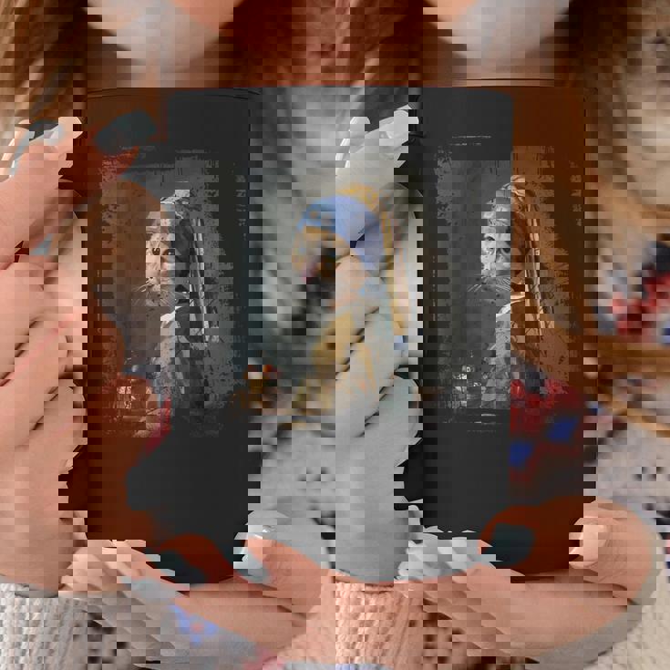 真珠のイヤリングを持つ少女 猫 パロディアート 面白い ヤン・フェルメール コーヒーマグ 面白い贈り物