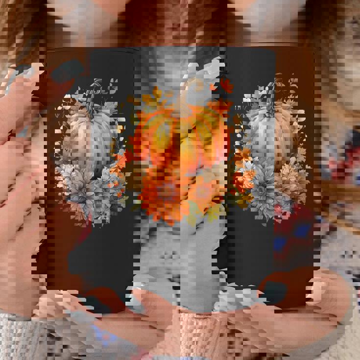 秋の花とカボチャ コーヒーマグ 面白い贈り物