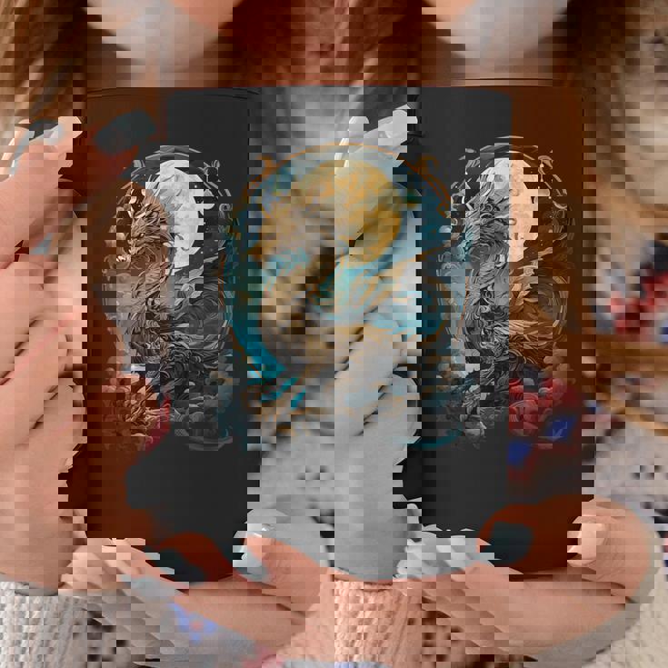 美しいルナゴールドドラゴン フローラルアートノボー コーヒーマグ 面白い贈り物