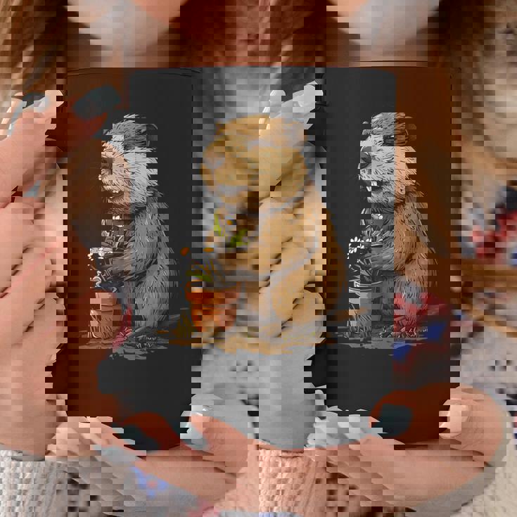 自然からインスピレーションを得た衣装愛好家のための鉢植え付き楽しいビーバー コーヒーマグ 面白い贈り物