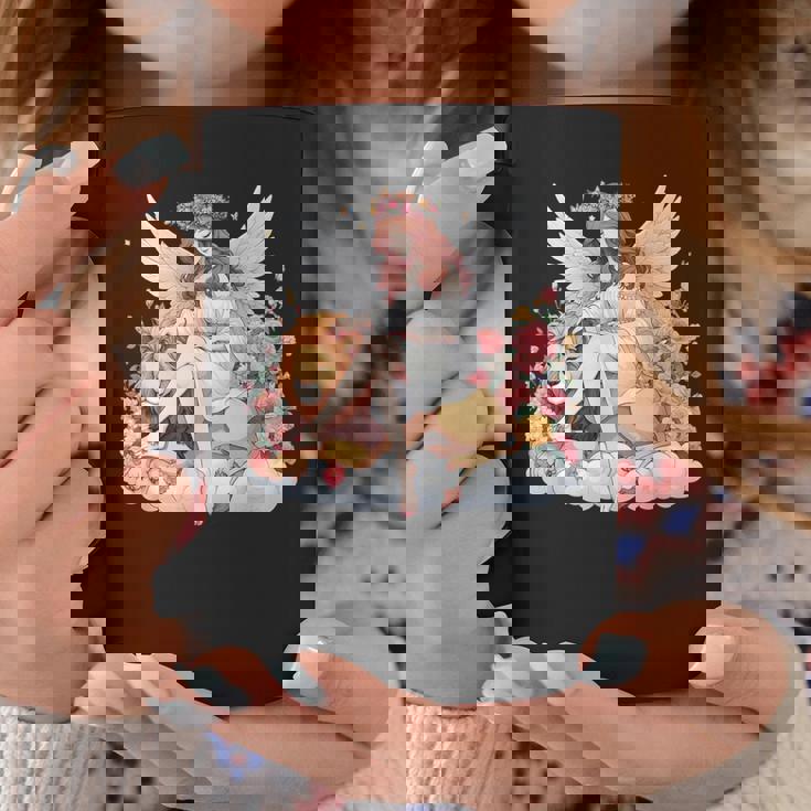 花に囲まれたライオンの天使 美しい天使 コーヒーマグ 面白い贈り物