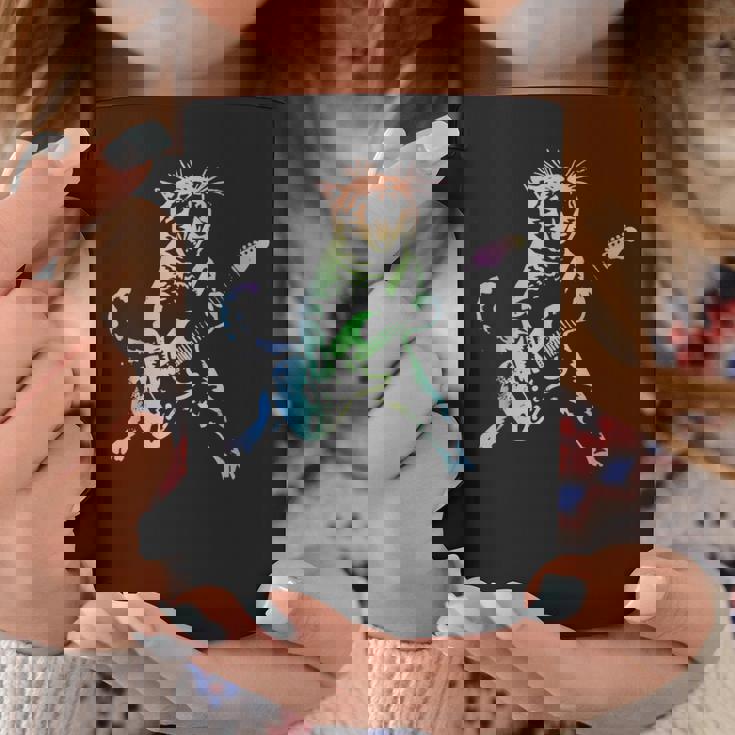 虹色グラデーションの猫のギターデザイン コーヒーマグ 面白い贈り物