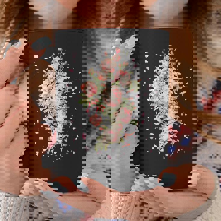 言葉、愛、幸福、平和のピンクのバラの花束 コーヒーマグ 面白い贈り物