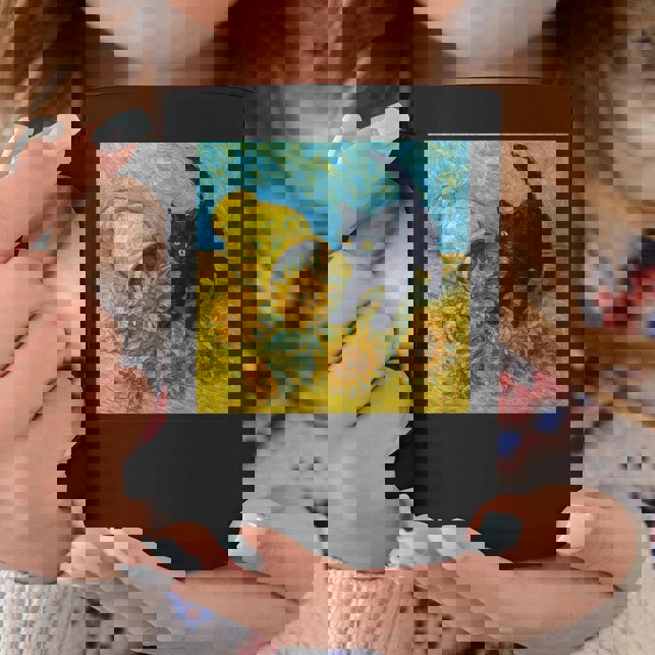 面白いゴッホのひまわり、猫のミーム、黒猫のアート。 コーヒーマグ 面白い贈り物
