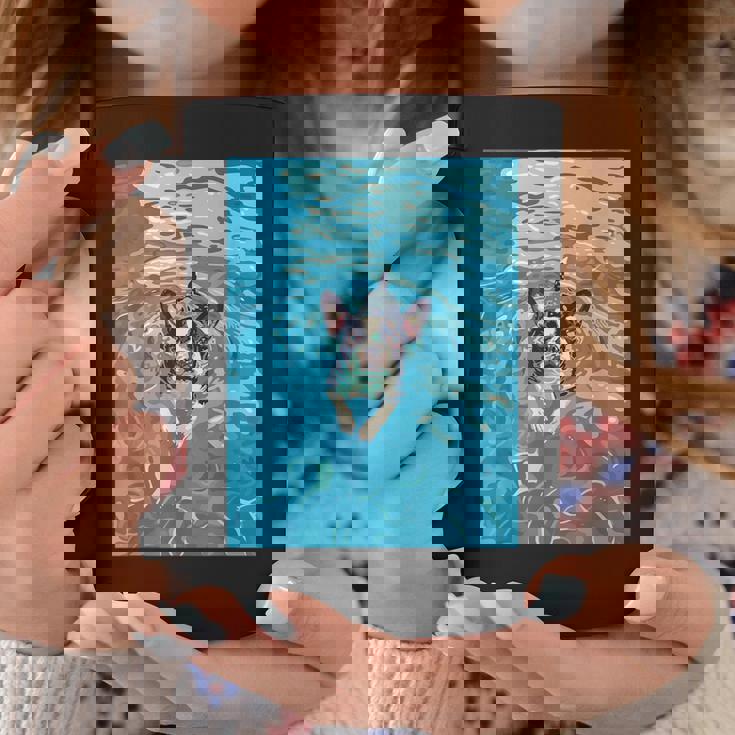 面白いボストンテリア プールで泳ぐ かわいい犬 ママ お父さん コーヒーマグ 面白い贈り物