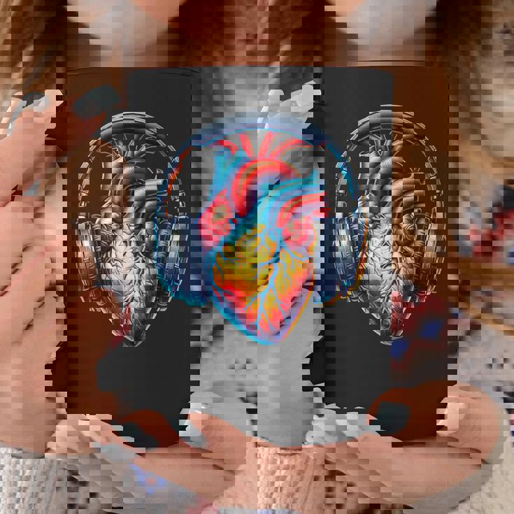 音楽解剖学的ハートとヘッドフォンdjミュージックグラフィック コーヒーマグ 面白い贈り物