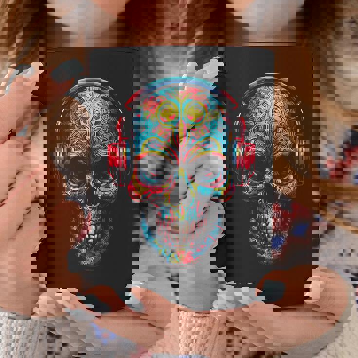 頭蓋骨アート曼荼羅ファンタジーカラフルなヘッドフォンモチーフの頭蓋骨 コーヒーマグ 面白い贈り物