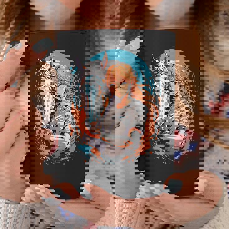 馬のファンのためのアニメガールの象徴的な乗馬デザイン。 コーヒーマグ 面白い贈り物