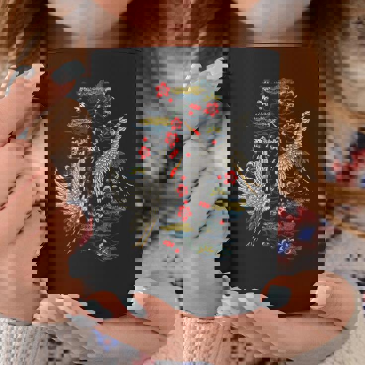 鶴&桜 ヴィンテージ日本刺繍 コーヒーマグ 面白い贈り物